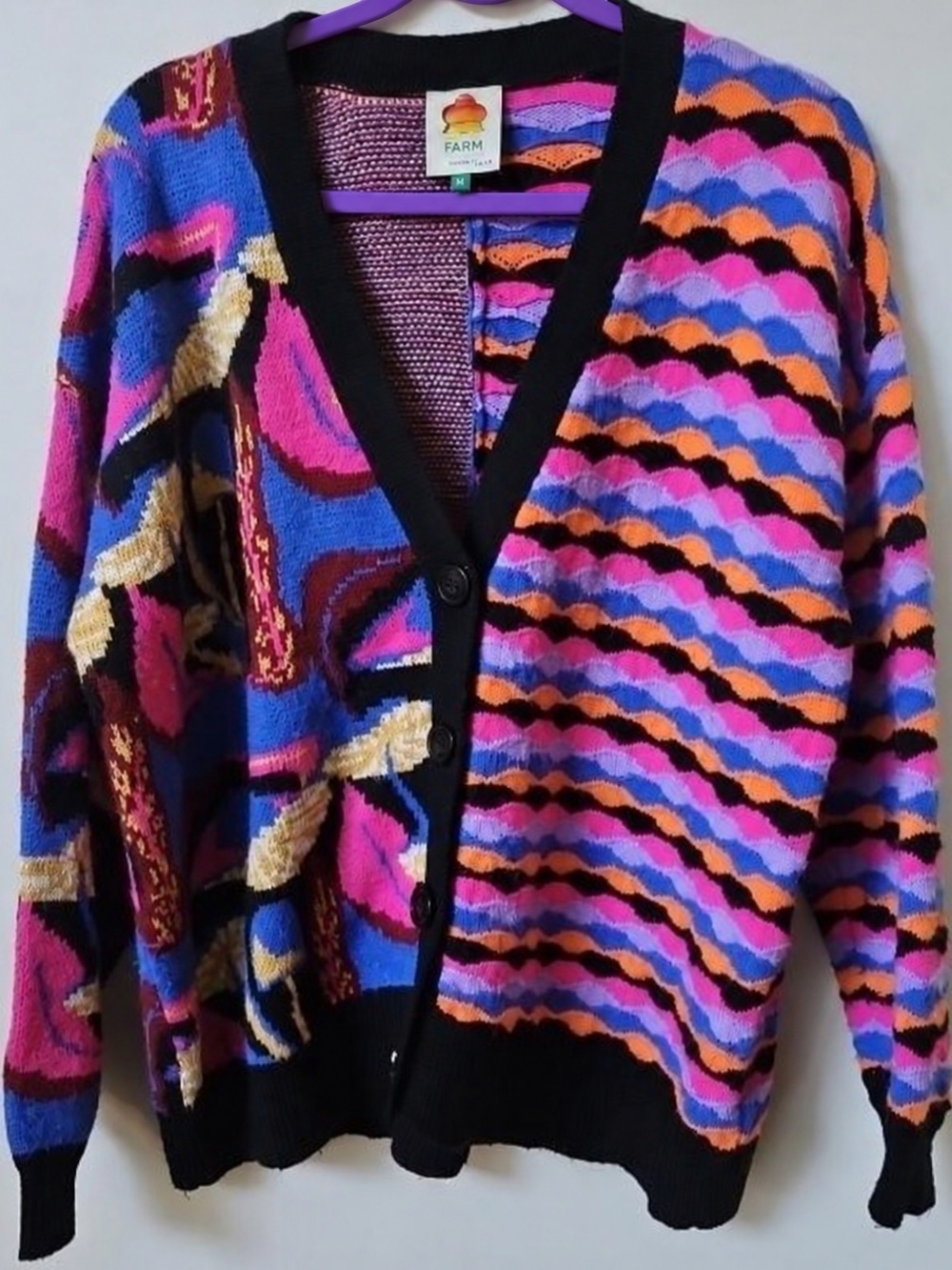 FARM Rio Multicolor Pink Blue Purple Orange V-Neck Cardigan